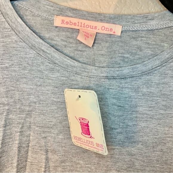 NWT Top Lg Jrs Rebellious One Grey Rayon Spandex Cinched Sides Ties Long Sleeves - Picture 10 of 15